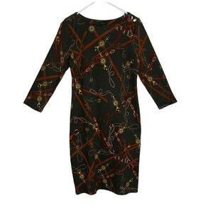 Talbots Horse Bit & Bridle Dress Size Small 3/4 Sleeve Western Equestrian